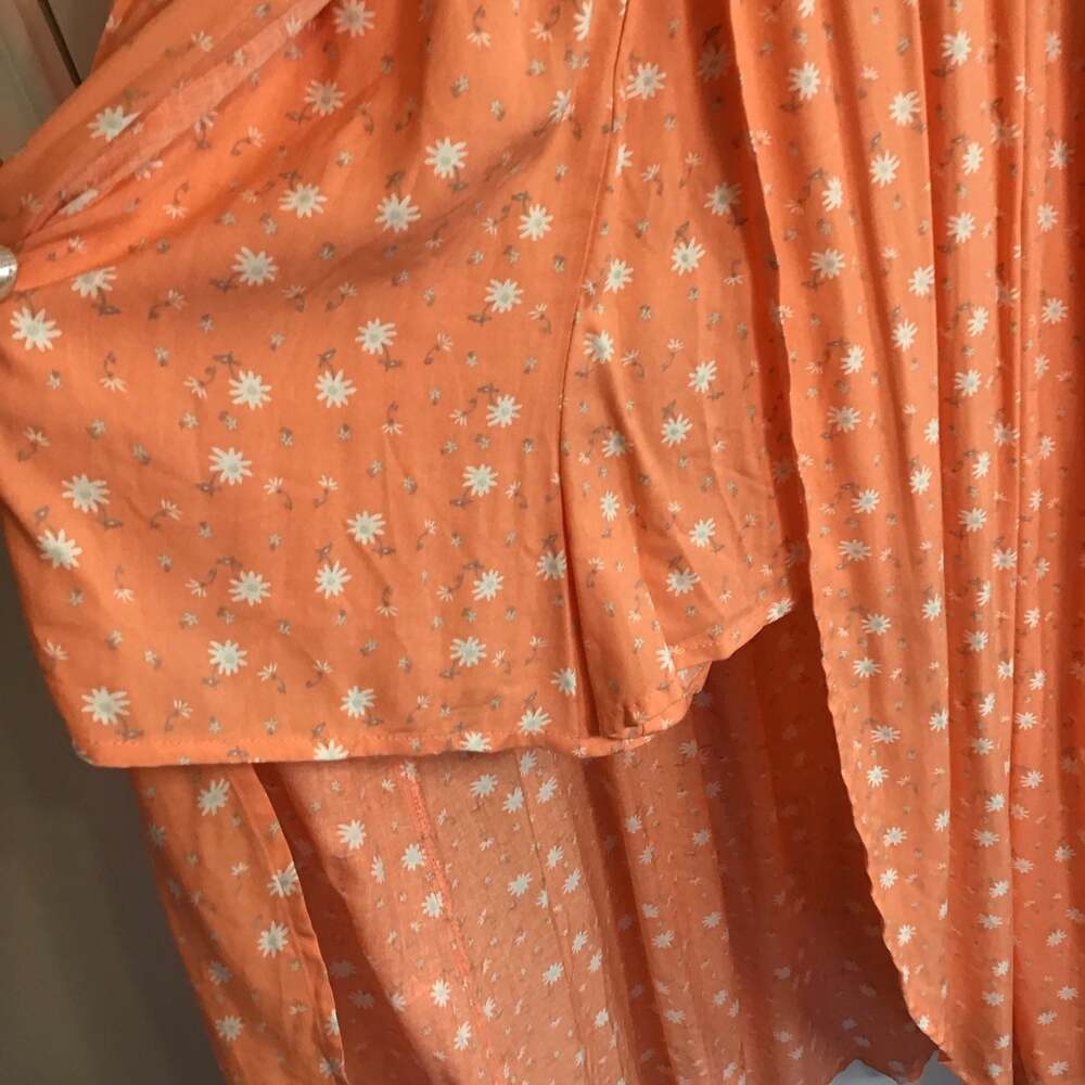 Love Fire Peach Orange Floral Print Wrap-Style Midi Romper Dress Large - Picture 3 of 11